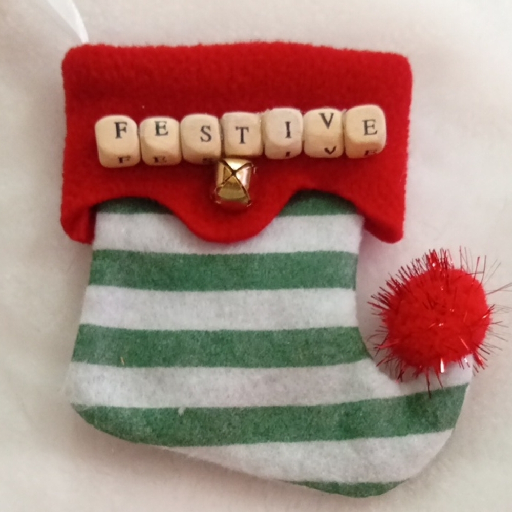 Festive Striped Holiday Stocking Ornament